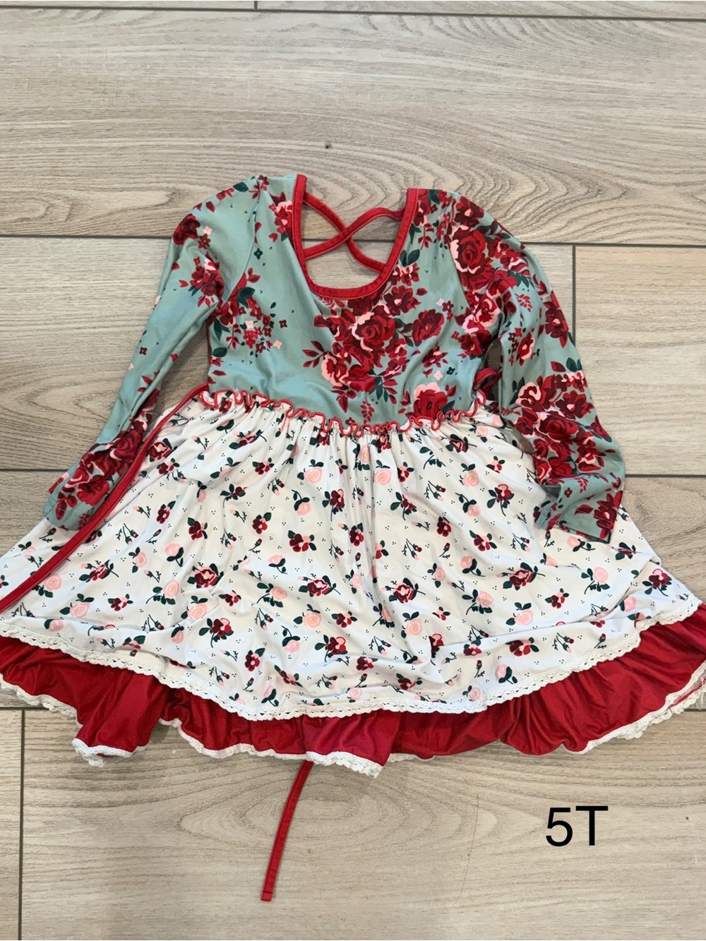 cheeky plum Sage and Red Floral Layered Dress
